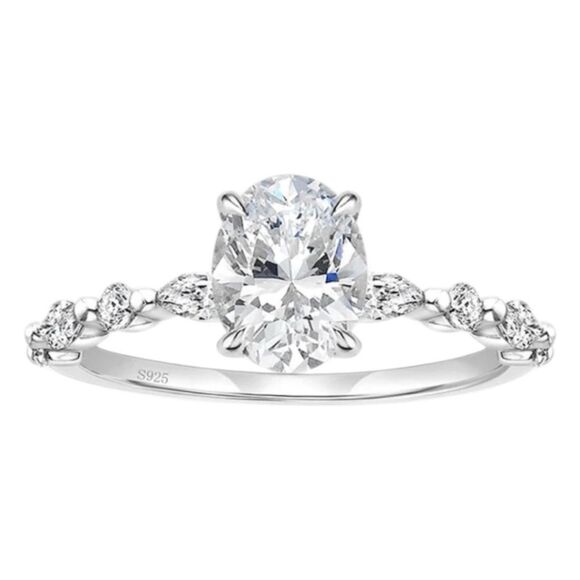 Eamti Jewelry Engagement Ring 3CT Oval Cut Cubic Zirconia 925 Sterling Silver 7. - Picture 1 of 6